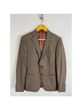 Indochino Mens Brown 100% Wool Micro Pattern Blazer Jacket Men 38R